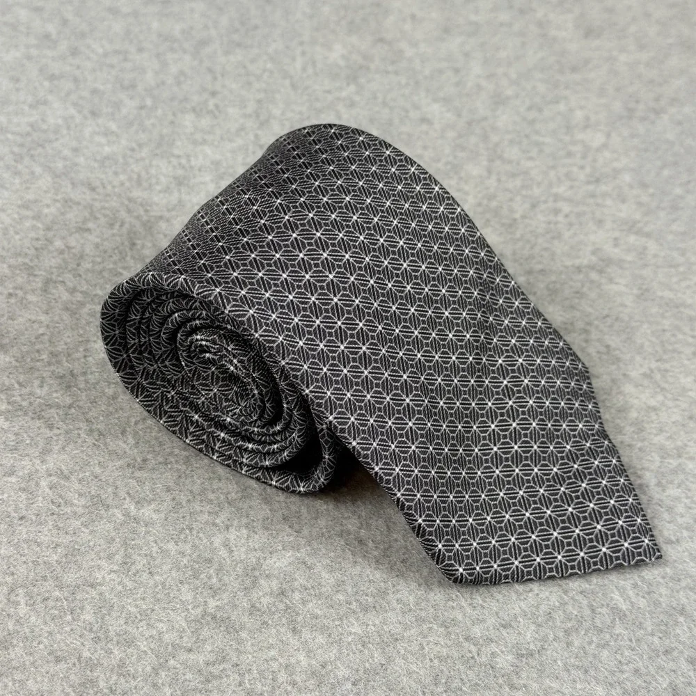 Vintage Battistoni Roma Italy 100% Silk Gray Geometric Men's Neck Tie 59x3.25